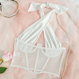 Phantasy Sexy Halter White Tank Top Women Fashion Hollow Out Crop Top Hotsweet Night Out Sweetwear 2026 Summer Women Clothing