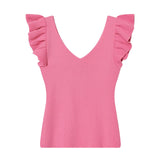 Fashionable Casual V-neck Flutter Sleeve Knit Top Women Ruffle Sleeve V Neck Knit Tank Top Sleeveless Slim Fit Casual Style C66D