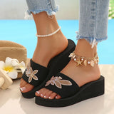 Gold Crystal Wedge Heel Slippers Women Plus Size 42 Thick Platform Sandals Woman 2026 Summer Lightweight Non Slip Beach Slides