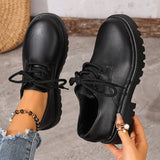 British Style Platform Oxford Shoes for Women Fashion Lace Up Thick Bottom Pu Leather Shoes Wman Plus Size 42 Office Work Shoes