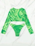 2026 Hollow Out String Long Sleeve 2 Piece Bikini Women Swimwear Female Swimsuit Bathers Bathing Swimming Suit Beachwear Summer