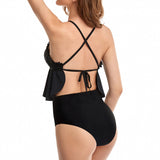 2026 Black Ruffle Bikinis Halter Solid Swimsuit Women High Waist Swimwear Female Hollow Bathing Swimming Swim Suit Beachwear XL