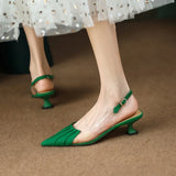 Elegant Green Thin Heel Pointed Toe Slippers for Women Summer Fashionable Low Heel Rubber French Sandals New 2026 Top quality