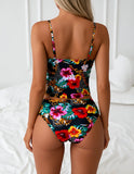 Vintage Black Floral Print Bikini Set 2026 Women Slimming Tank Top High Waist Swimsuit Beach Bathing Suit Holiday Swimwear