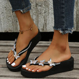 Luxury Crystal Butterfly Wedge Heel Flip Flops Women Fashion Clip Toe Thick Bottom Slippers Woman Summer Beach Non Slip Slides