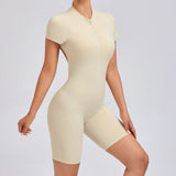 Padded Backless Yoga Cycling jumpsuit  Women Zipper GYM Sportswear Fitness One Piece Sports Suit V Back Workout Playsuit