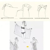 Women Gauze Bath Dress 1pc Black White Contrast Camisole Bathrobe, Soft Absorbent Wearable Bath Towel for Shower Spa Home