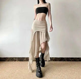 Sexy Irregular Y2K Skirts Women Vintage American High Waist Slim Slit Long Skirt Casual Lady Streetwear Retro Summer Skirts XGM8