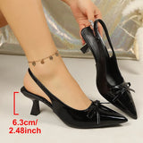 Bow Pointed Toe High Heels Sandals Women Fashion Design Stiletto Heeled Mules Sandals Woman Summer Plus Size 43 Slingback Shoes