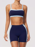Summer Color Blocking Yoga Suit Women Shockproof Slim Sports Bra High Waist Hip Lift Shorts Gym Running Fitness Sets Tracksuit