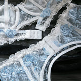Toucheart Sexy Lingerie Set Lace Patchwork Embroidery Bra Set For Women Perspective Sexy Hanging Neck Underwear Garter Stockings