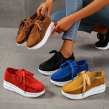 Yellow Lace Up Thick Bottom Sneakers Women Lightweight Wedges Platform Sport Shoes Woman Plus Size 43 Anti Slip Walking Shoes