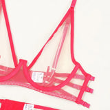 Toucheart 4 Piece Set Bra Set Nude See-Through Mesh Contrasting Color Hemmed Sexy Underwear For Women Girdle Garter Belt Suit