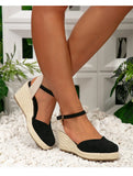 2024 Big Size 43 Women's Comfy Walking Wedge Espadrilles Sandals Summer Leisure Round Toe Platform Ankle Strap Shoes