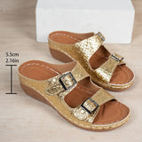 Lightweight Double Buckle Platform Sandals Women Gold Silver Summer Wedge Heeled Sandals Woman Open Toe Thick Sole Sandles 2026