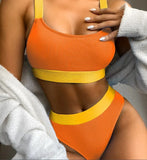 Bikini 2026 Swimsuit Swimwear Women High Waist Splicing Beachwear Sports Ribbed Bathing Suit Push Up Biquinis Feminino Tankini