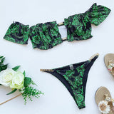 Floral Print Off Shoulder Bikini 2025 High Cut Swimsuit Women Female Brazilian Swimwear Two pieces Bikini set Bathing Suit Swim