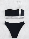 Splicing One Shoulder Bikini Women Swimwear Female Bandeau Swimsuit Two-pieces Bikini Set High Cut Bathing Suit Swim Beach Wear