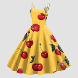 Retro Rockability Party Prom Dresses For Women Vintage Fashion Fruit Print Sleeveless A Line Dress Elegant Summer Evening Dress