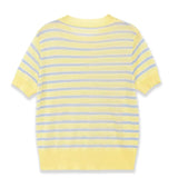 Fashionable Casual Striped Short-sleeve Knit Shirt Women Yellow Blue Striped Short Sleeve Knit Top Crew Neck Summer T Shirt SEUY