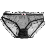 Lolita Mesh Panties Sexy Lace Briefs for Women Transparent Underwear Summer Bow Briefs Girl Low Waist Underpants Ruffle Lingerie