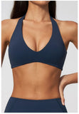 Halter V Neck Yoga Bra Sexy Backless Shockproof Gym Sports Tank Top Quick Dry Workout Fitness Outdoor Gym Running Bra