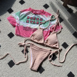 DEKA Girl Three-Piece Bikini Set High Cut Women Mesh Sheer Srappy Thong Swimwear Female Lace-up Swimsuit Bather Bathing Suit