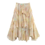 Women's Printed Layered Skirt Pastel Watercolor Print Tiered Ruffled Skirt Elastic Waist Chiffon Summer Skirt For Women 65EU
