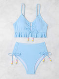 2026 High Waist Bikini Women Drawstring Swimwear Female Ruffle Swimsuit Solid Bathers Bathing Swimming Swim Suit Beachwear