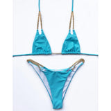 7 Colors Sexy Halter Bikini Female Swimsuit Women Swimwear Two-Pieces Bikini Set Metal Chain Bather Bathing Suit Swim Lady V2362