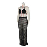 DEKA Beach Cover Up High Split Crochet Knitted Tunic Beach Dress Beach Wear Beachwear Women Long Knit Hollow Tassels Skirt Suit