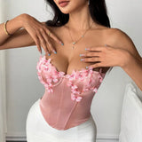 Hot girl's low-cut butterfly tube top rhombus underwired fishbone top