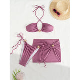 With Skirt Halter High Cut Strappy Bikini Female Swimsuit Women Swimwear Three-Pieces Bikini Set Bather Bathing Suit Swim V6398