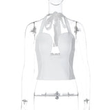 FDYOUI Sexy Hollow Out Corset Tops for Women Halter Backless Bandage Skinny Camisoles Lady White Black Cropped T-shirt Clubwear