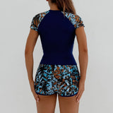 Sports Swimsuit for Women 2026 New 2 Piece Swimsuit High Waist Tankini Short Sleeve Round Neck Patchwork Bikini Set Swimwear