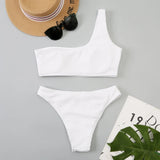 One Shoulder Bikinis 2026 Women Sexy Swimwear Female Brazilian Swimsuit Solid Beachwear Bathers Bathing Swimming Swim Suit