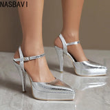 NASBAVI Women's Stilettos Platform Pointed Toe Pumps Shoes High Heels Pumps Ankle Strap Shoes Sexy Party Comfy Women Shoes