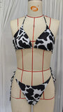New Style Cow Print Lace-Up Halter Neck Sexy and Fashionable Women's Two-Piece Bikini Swimsuit