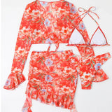 4 Pieces String Bikinis 2026 Women Sexy Swimwear Female Floral Swimsuit Bathers Bathing Swimming Swim Suit Beachwear Summer