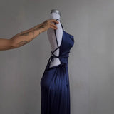 Y2k Hot Girls Pleated Spaghetti Strap Dresses Women Solid Color Sexy Backless Package Hip Slim Slit Long Dress Female Streetwear