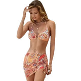 EA Plus Size Printed Bikini High Waist Push Up Backless Cami Split Slim Fit Swimsuit for Women