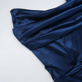 Elegant Strapless Solid Evening Gown Chic Satin Corset Dress for Women V-neck Split Blue Long Dress Lady Summer Party Dress up
