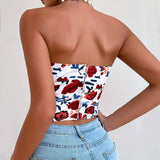 Summer Women Floral Y2K Crop Tops Printed Sleeveless Fishbone Corset Woman Sexy Backless Slim Strapless Streetwear Camisole