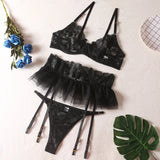 Toucheart 3 Piece Set Lingerie Garter Sets Lingerie For Woman Sexy Mini Skirt See-Through Embroidered Bra Erotic Underwear New