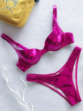 Shiny PU Faux Leather Bikini Women Swimsuit Female Swimwear Two-pieces Bikini Set Underwired Bra Cup Bikinis Bathing Suit Swim