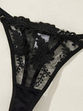 Black Floral Lace Striped Sheer Mesh Babydoll Lingerie Set Slip Nightdress With Matching Thong Women Sexy Sleepwear ZA825066