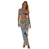 Women Tie-dye Printed Summer Party Club Halter Long Dress Backless Deep V Neck Sleeveless Bead Chain Bodycon Dresses