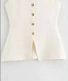 Women's Sleeveless Knit Top With Metal Buttons White Sleeveless Button Down Vest And Maxi Skirt Two Piece Set For Women S7XY