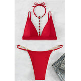 Diamond Extreme Mini Micro Thong Bikini Women Swimwear Female Swimsuit Two-Pieces Bikini Set Bather Bathing Suit Swim Lady V4329