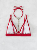 DEKA Diamond Bikini Set Crystal Necklace Halter Red Swimsuit Women Sequins Bathing Suit Stones Swimwear Glitter Push Up Monokini